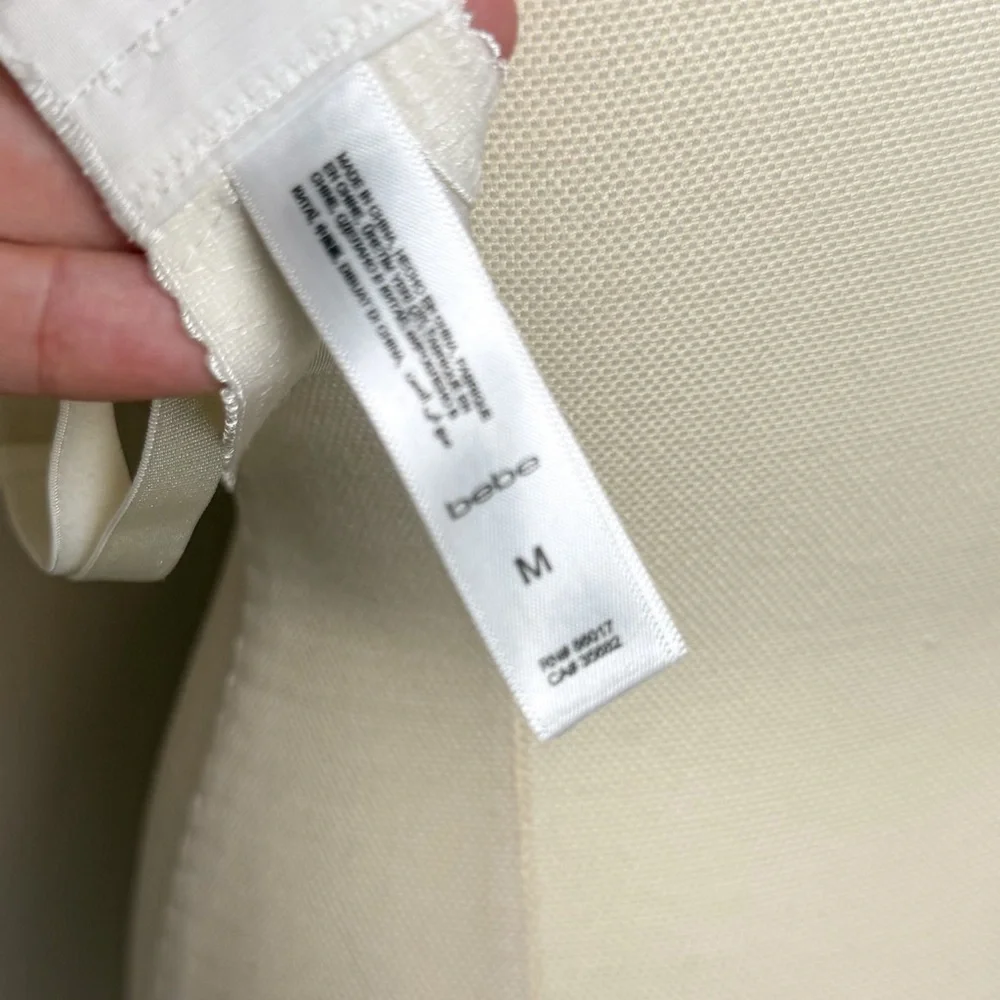 Y2K bebe Lace Fringe Bustier Corset Top Cream Satin Medium - Picture 5 of 5